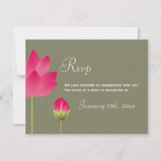 Red pink lotus flower green wedding rsvp response invitation