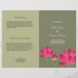 Red pink lotus flower modern green wedding program