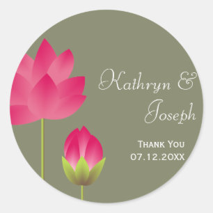 Red pink lotus flowers tea green wedding favour classic round sticker