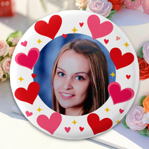 Red Pink Love Hearts Custom Photo Personalised 3 Cm Round Badge