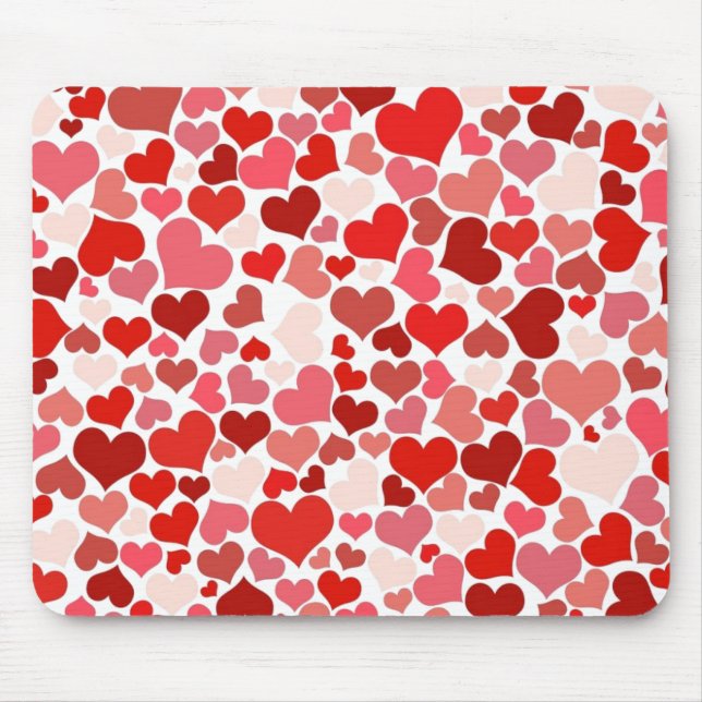 Red Pink Love Hearts Mosaic Mouse Mat (Front)