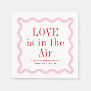 Red Pink Love is in the Air Wavy Square Napkin