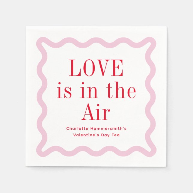 Red Pink Love is in the Air Wavy Square Napkin (Front)