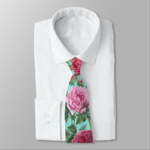 Red, Pink & Magenta Rose Flowers with Green Leaves Tie