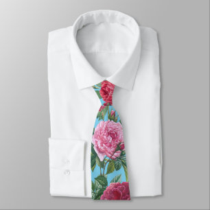 Red, Pink & Magenta Rose Flowers with Green Leaves Tie