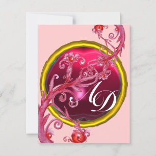 RED PINK MAGIC BERRIES,RUBY GEMSTONE MONOGRAM INVITATION
