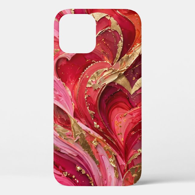Red & Pink Marble Gold iPhone 12 Case (Back)