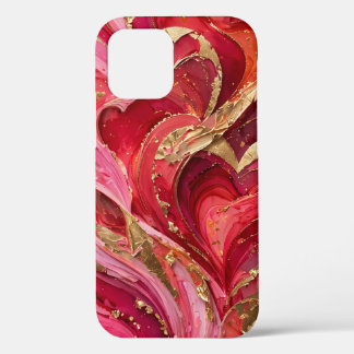 Red & Pink Marble Gold iPhone 12 phone Case