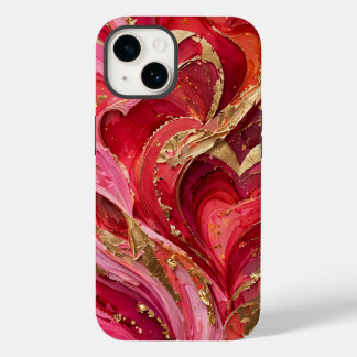 Red & Pink Marble Gold iPhone 14 Case