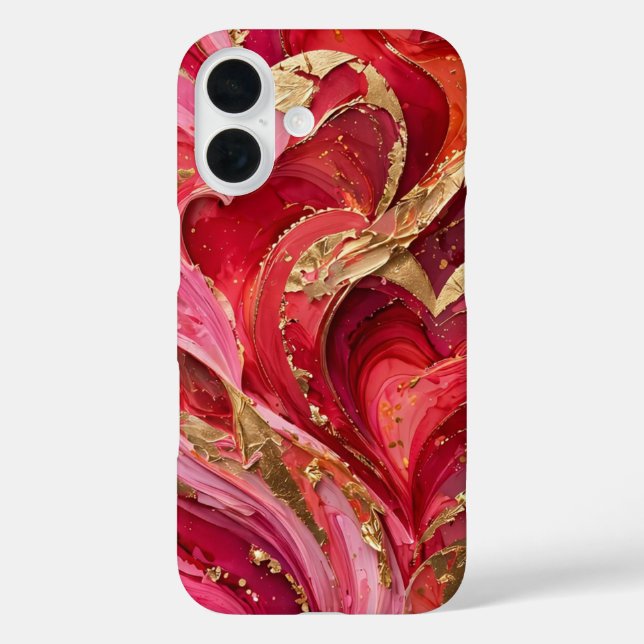 Red & Pink Marble Gold iPhone 16 Case (Back)