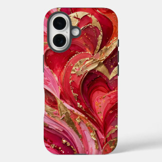 Red & Pink Marble Gold iPhone 16 phone Case