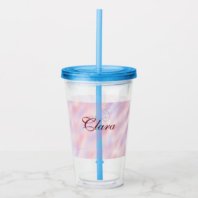 Red pink maroon watercolor abstract add namepastel acrylic tumbler (Front)