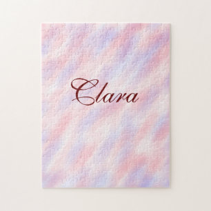 Red pink maroon watercolor abstract add namepastel jigsaw puzzle