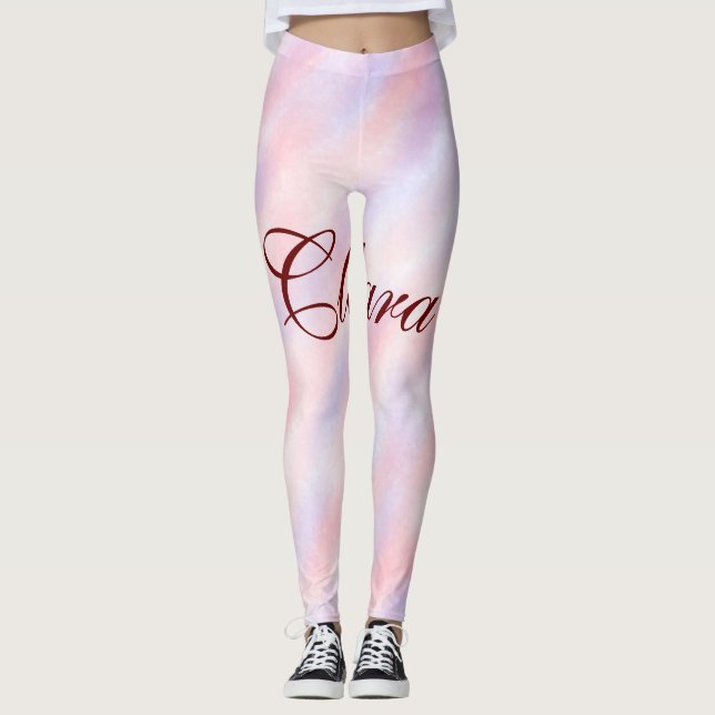 Red pink maroon watercolor abstract add namepastel leggings (Front)