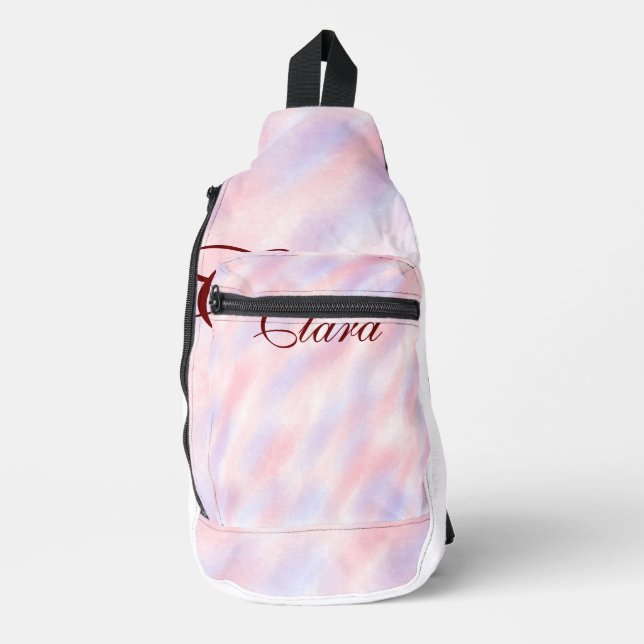 Red pink maroon watercolor abstract add namepastel sling bag (Front)