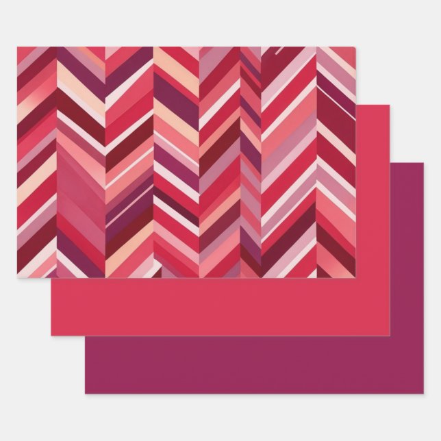 Red Pink Mauve Chevron Wrapping Paper Sheet (Set)