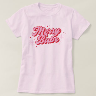 Red & Pink Merry Babe Quote With Snowflakes T-Shirt