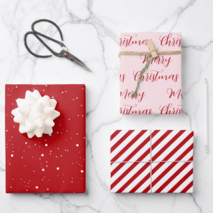 Red  & Pink Merry Christmas Mix Wrapping Paper Sheet