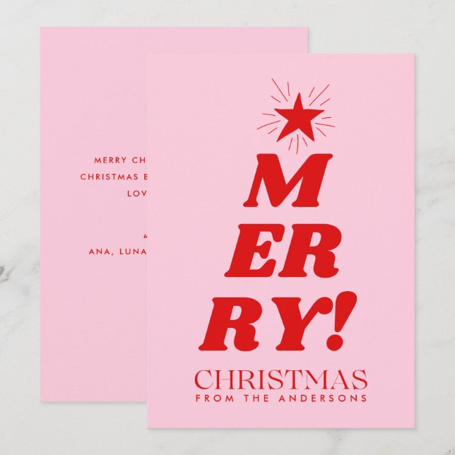 Red & Pink Merry Christmas Non Photo  Holiday Card (Front/Back)