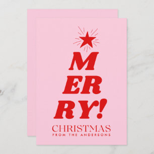 Red & Pink Merry Christmas Non Photo  Holiday Card