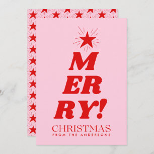 Red & Pink Merry Christmas Non Photo  Holiday Card