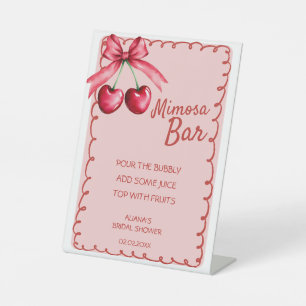 Red & Pink Mimosa Bar Cherry Bridal Shower Pedestal Sign