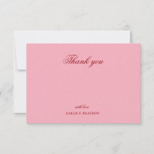 Red pink Minimalist Script Wedding Thank You Card