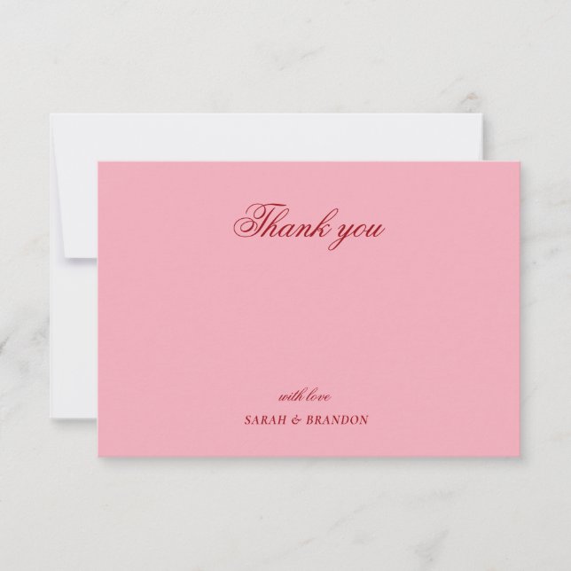 Red pink Minimalist Script Wedding Thank You  Card (Front)