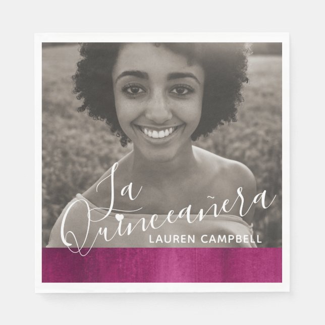 Red pink modern art La Quinceañera photo  Napkin (Front)