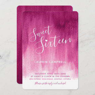 Red pink modern art sweet sixteen invitations
