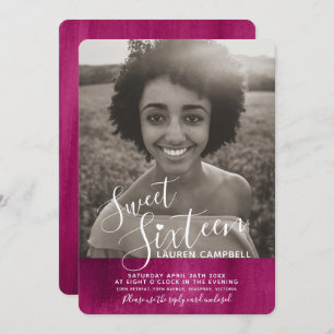 Red pink modern art sweet sixteen photo invitation