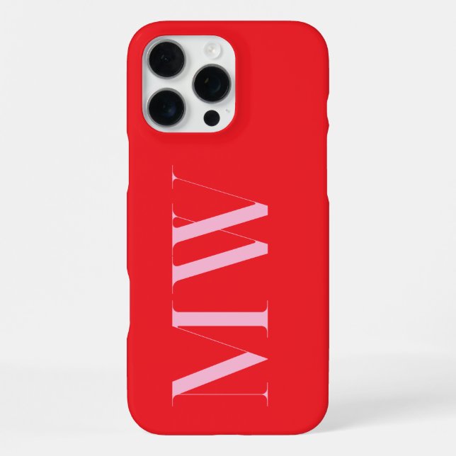 Red Pink Modern Minimalist Initial Monogram iPhone Case (Back)