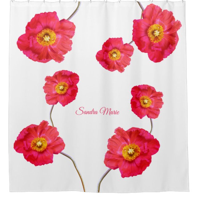 Red Pink Modern Poppies Poppy Flower White  Shower Curtain (Front)
