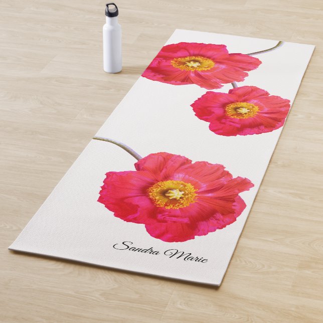 Red Pink Modern Poppies Poppy Flower Yoga Mat (In Situ)