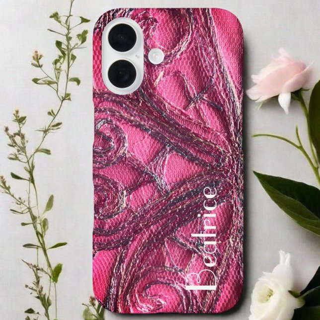 Red pink monogram floral abstract textile art Case-Mate iPhone case (Creator Uploaded)