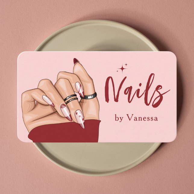 Red Pink Nail Artist Salon Qr Code Business Card (Creator Uploaded)