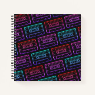 Red Pink Neon Cassette Tape Pattern Spiral Notebook