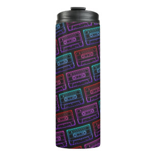 Red Pink Neon Retro Cassette Tape Pattern Thermal Tumbler