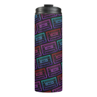 Red Pink Neon Retro Cassette Tape Pattern Thermal Tumbler