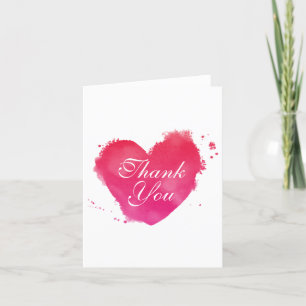 Red Pink Ombre Watercolor Heart Thank You Card