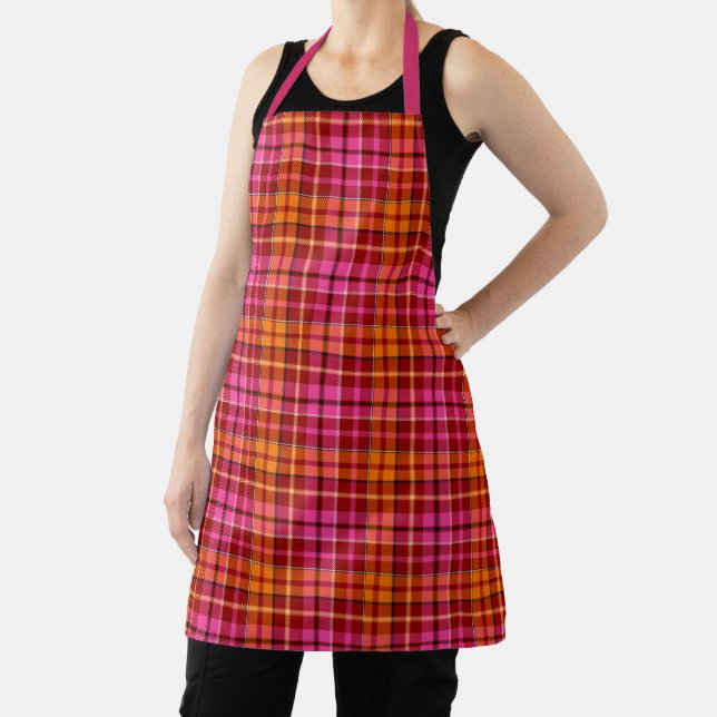 Red Pink Orange Plaid Tartan Design  Apron (Insitu)