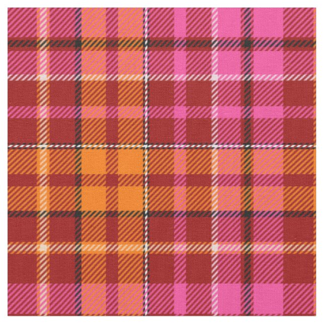 Red Pink Orange Plaid Tartan Design  Fabric (Close Up)