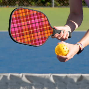 Red Pink Orange Plaid Tartan Design Pickleball Paddle