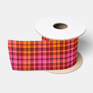 Red Pink Orange Plaid Tartan Design Satin Ribbon