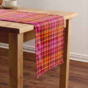 Red Pink Orange Plaid Tartan Design  Short Table Runner