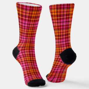 Red Pink Orange Plaid Tartan Design  Socks