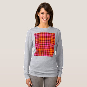 Red Pink Orange Plaid Tartan Design  T-Shirt