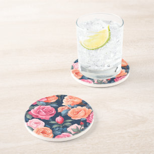 Red Pink Orange Roses Pattern Design Coaster