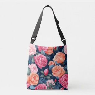 Red Pink Orange Roses Pattern Design Crossbody Bag