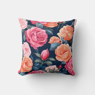 Red Pink Orange Roses Pattern Design Cushion